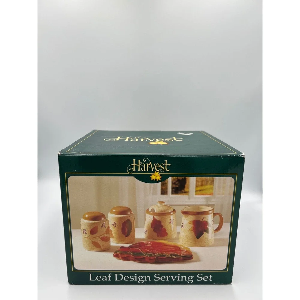 Harvest Leaf Design Vintage Serving Set 6 Piece Ceramic Fall Thanksgiving Decor